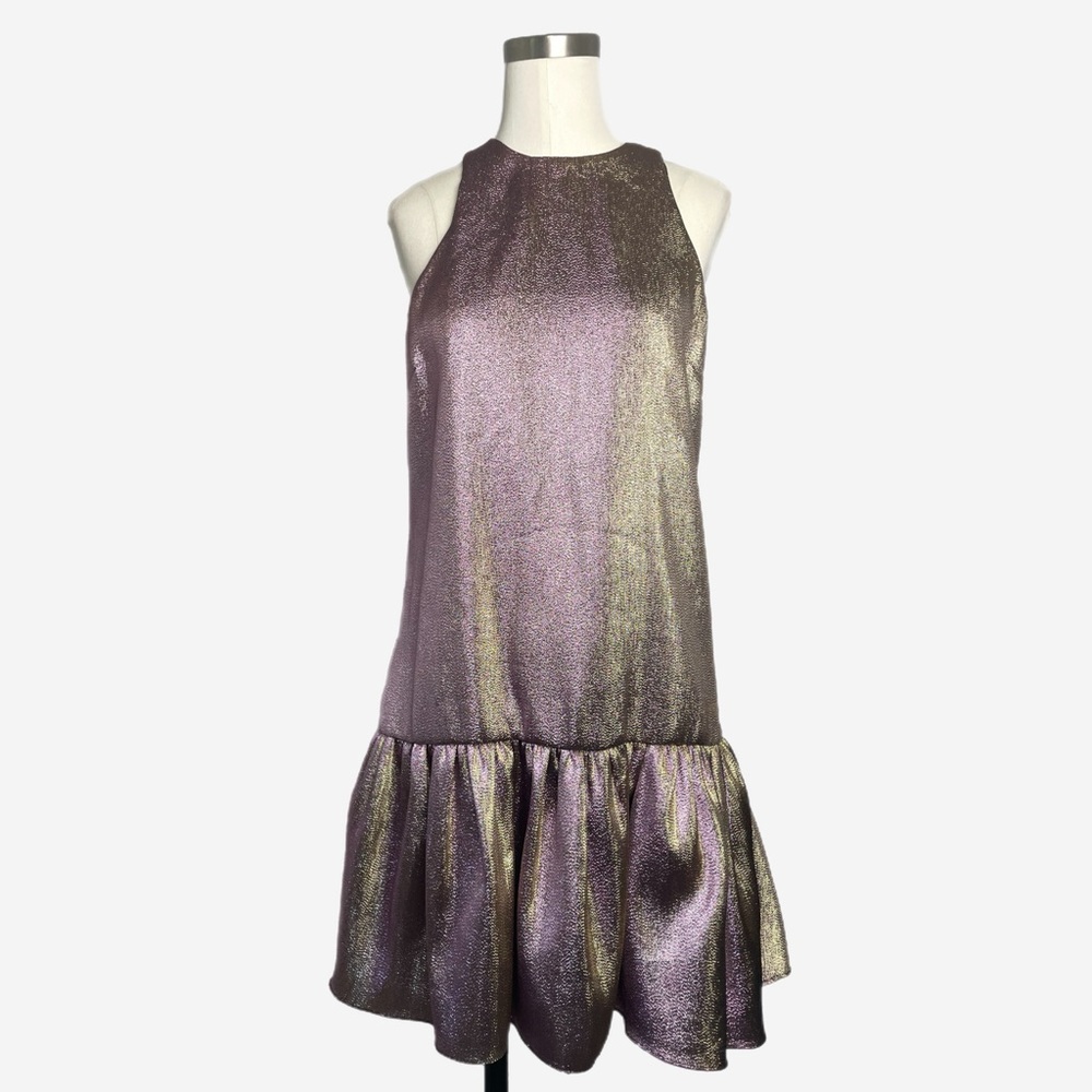 Amanda Uprichard Purple gold metallic drop waist mini dress preppy holiday S/M